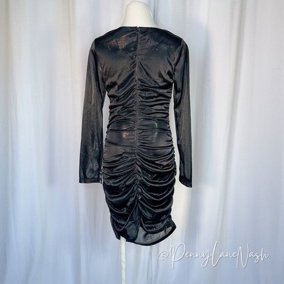 NWT Lulu's Night at the Club Black Metallic Cutout Bodycon Mini Dress Black - Picture 9 of 10